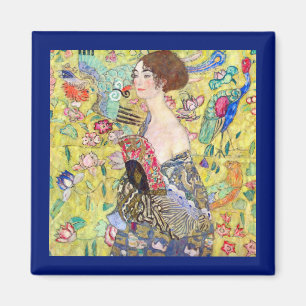 Dam med Fläkt av Gustav Klimt, Vintage japonism Magnet