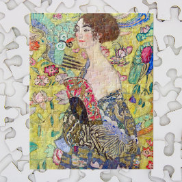 Dam med Fläkt av Gustav Klimt, Vintage japonism Pussel