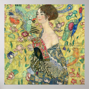 Dam med fläkt,Gustav Klimt,1907,art nouveau,vinta Poster