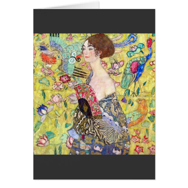 Dam med fläkten av Gustav Klimt Hälsningskort (Framsidan)