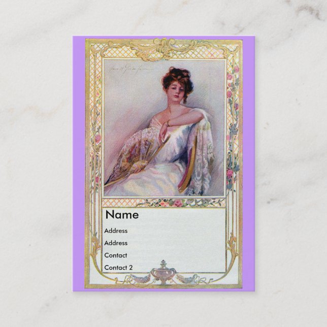 Dam med fläkten visitkort (Framsida)