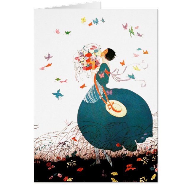 DAM MED FLODLARE BOUQUET OCH SMÖR HÄLSNINGSKORT (Framsidan)