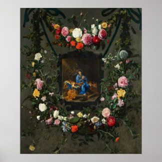 Dam med Flowers Helig Art Poster