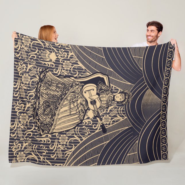 Dam med gitarr fleecefilt (På plats)