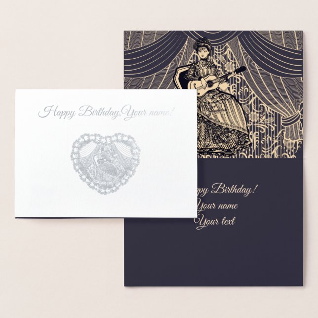 Dam med gitarr folierat kort (Display)