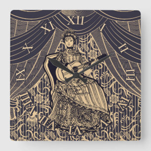 Dam med gitarr fyrkantig klocka