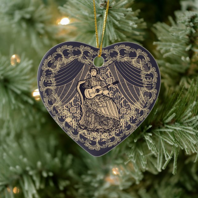 Dam med gitarr julgransprydnad keramik (Träd)