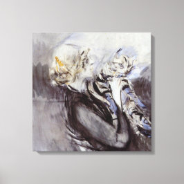 Dam med Grått Cat (av Giovanni Boldini) Canvastryck