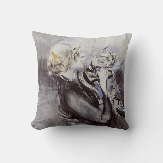Dam med Grått Cat (av Giovanni Boldini) Kudde (Framsida)