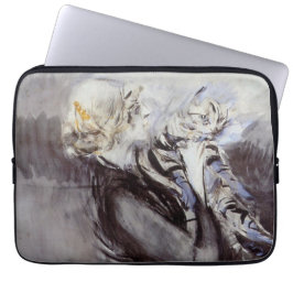 Dam med Grått Cat (av Giovanni Boldini) Laptop Fodral
