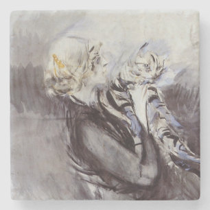 Dam med Grått Cat (av Giovanni Boldini) Stenunderlägg