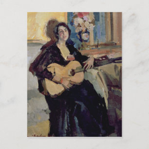 Dam med Guitar 1911 Vykort