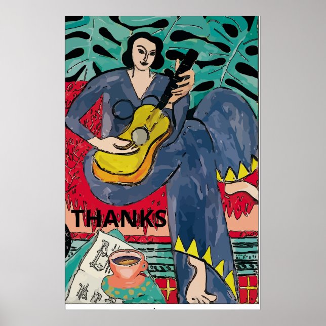 Dam med Guitar & Coffee Kopp, lägg till text Poster (Framsidan)