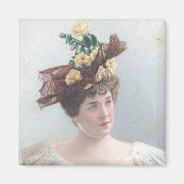 Dam med Gul ros Hat Magnet