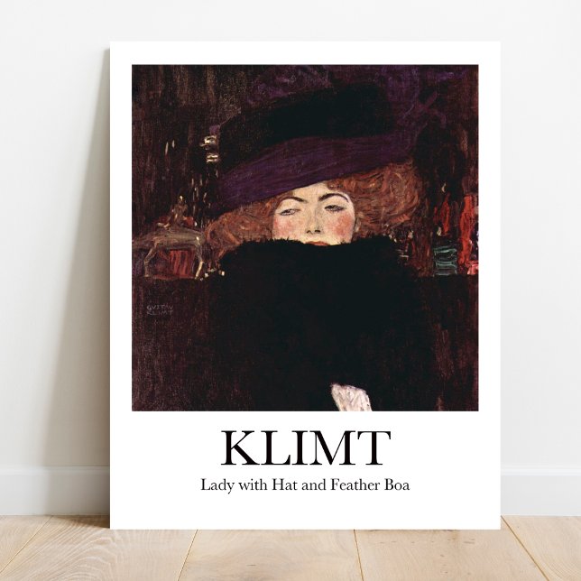 Dam med Hat och Feather Boa av Gustav Klimt Poster (Klimt's Iconic Lady: Bold & Beautiful. High-quality art poster)