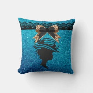 Dam med Hat-Royalet Blue Faux Glitter Dekorativ ku Kudde