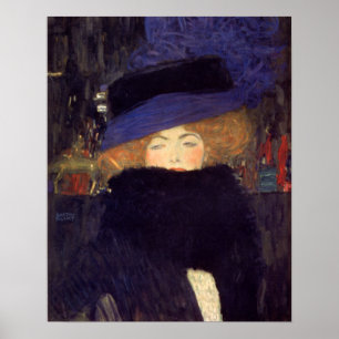 Dam med hatt- och fjäderboaen - Gustav Klimt Poster