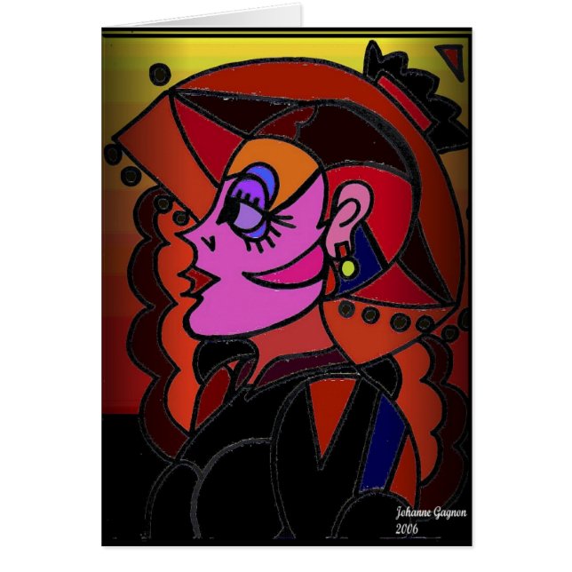 Dam med hatten hälsningskort (Framsidan)