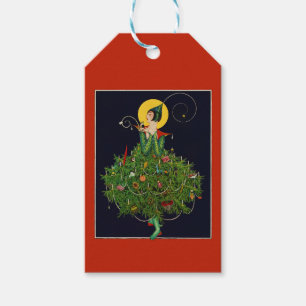 DAM MED JULKLAPPAR ART DECO SKÖNhet MODE Presentetikett