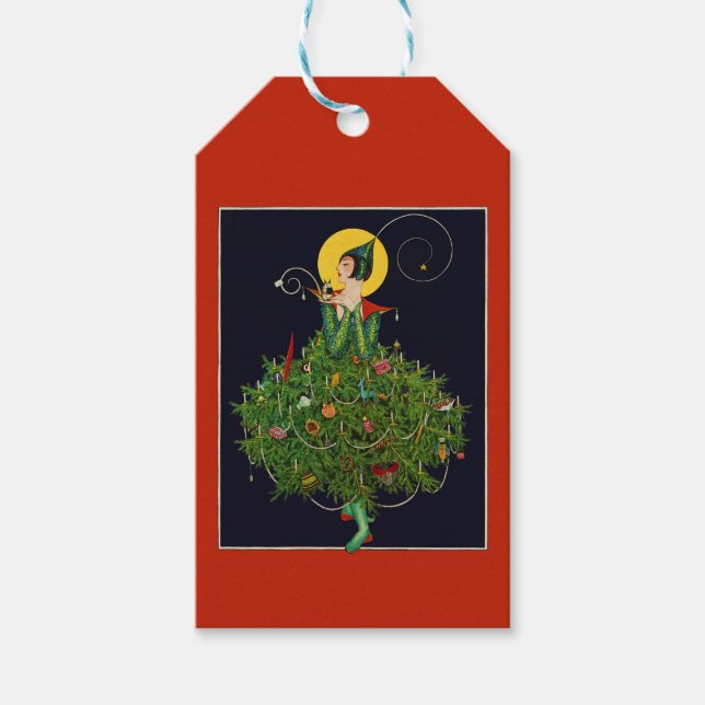 DAM MED JULKLAPPAR ART DECO SKÖNhet MODE  Presentetikett (Framsidan)