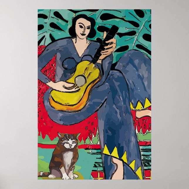 Dam med Kat och Guitar Poster (Framsidan)