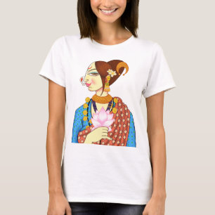 DAM MED LOTUSBLOMMA - ETNISK INDISK DESIGN T SHIRT