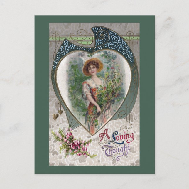 Dam med Loving Think Vintage Romantik Vykort (Framsida)