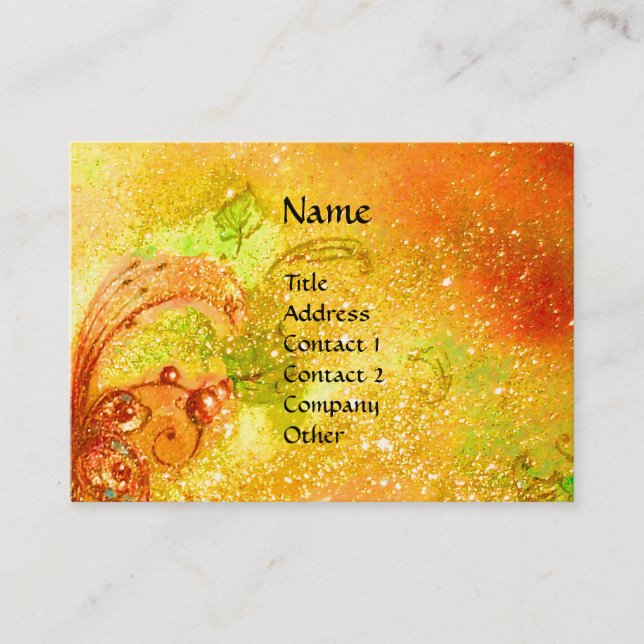 DAM MED MASK I NATTEN, Guld Gult Sparkles Visitkort (Framsida)