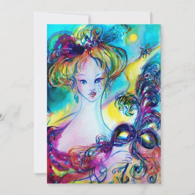 DAM MED MASK / Venetian Masquad Boll,guld Meddelande (Framsida)