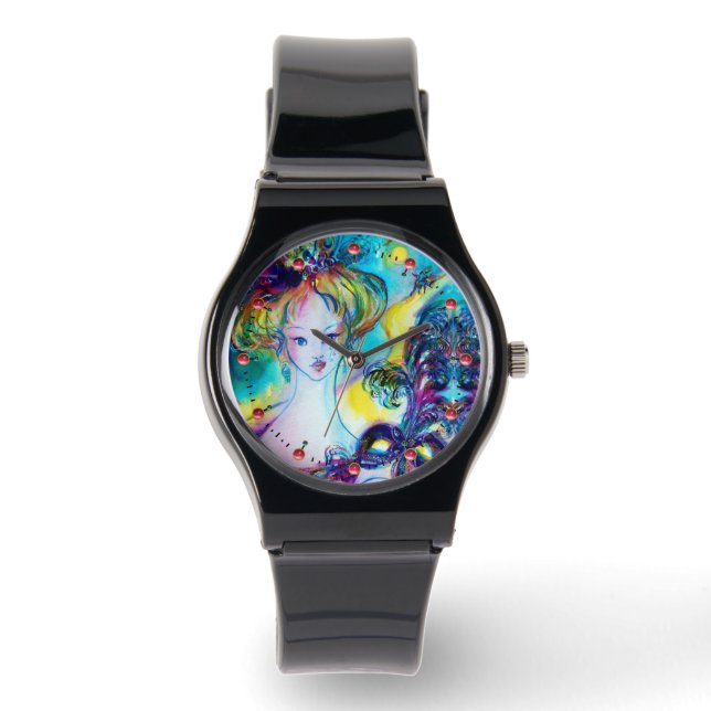 DAM MED MASK / Venetianskt maskeradbal,svart Armbandsur (Framsida)