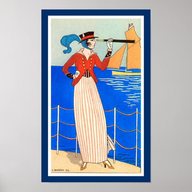 DAM MED MONOCLE ART DECO NAUTICAL BEAUTY MODE POSTER (Framsidan)