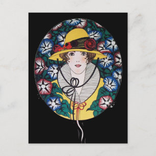 Dam med Morgonglorier Vykort