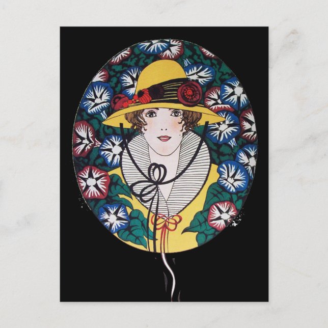 Dam med Morgonglorier Vykort (Framsida)