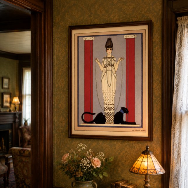 Dam med panter Vintage Art Deco-stil Poster (Skapare uppladdad)