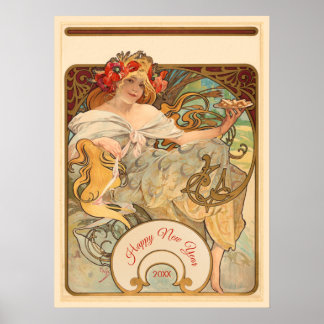 Dam med poppies i hennes hår poster