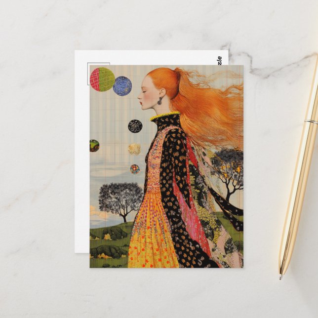 Dam med Red Hair Collage Vykort (Fram/Back In Situ)