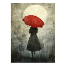 Dam med Red Paraplla - Surreal Silhouette Art