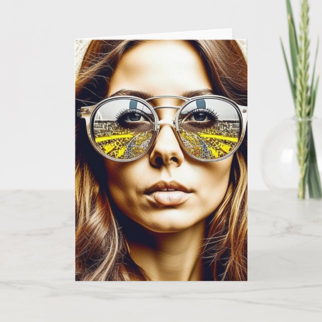 Dam med reflektion i hennes solglasögon Ai Art Tack Kort (Framsida)