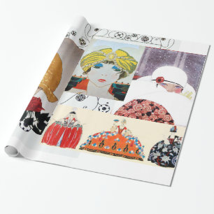 DAM MED RÖD ROS,ART DECO BEAUTY MODE COSTUME PRESENTPAPPER