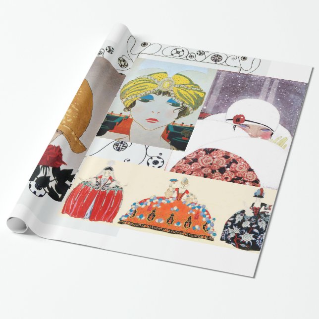 DAM MED RÖD ROS,ART DECO BEAUTY MODE COSTUME PRESENTPAPPER (Utrullad)