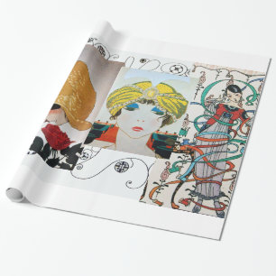 DAM MED RÖD ROS,ART DECO BEAUTY MODE COSTUME PRESENTPAPPER