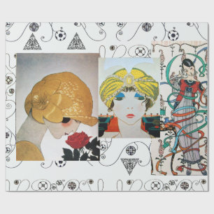 DAM MED RÖD ROS,ART DECO BEAUTY MODE COSTUME PRESENTPAPPER