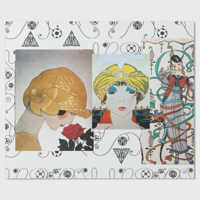 DAM MED RÖD ROS,ART DECO BEAUTY MODE COSTUME PRESENTPAPPER (Platt)