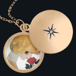 DAM MED RÖD ROS BERLOCKHALSBAND<br><div class="desc">Vibrant,  klassi Fransk Art Deco med hög mode. Porträtt om en vacker ung kvinna som bär en guldhatt med blomma,  svart vit,  gult,  grått färg .Coola,  modern och konstnärlig design.</div>