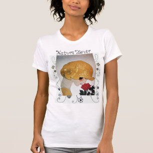 DAM MED RÖD ROS, GEOMETRISKA VIRVLAR NATURVÄN T-SHIRT