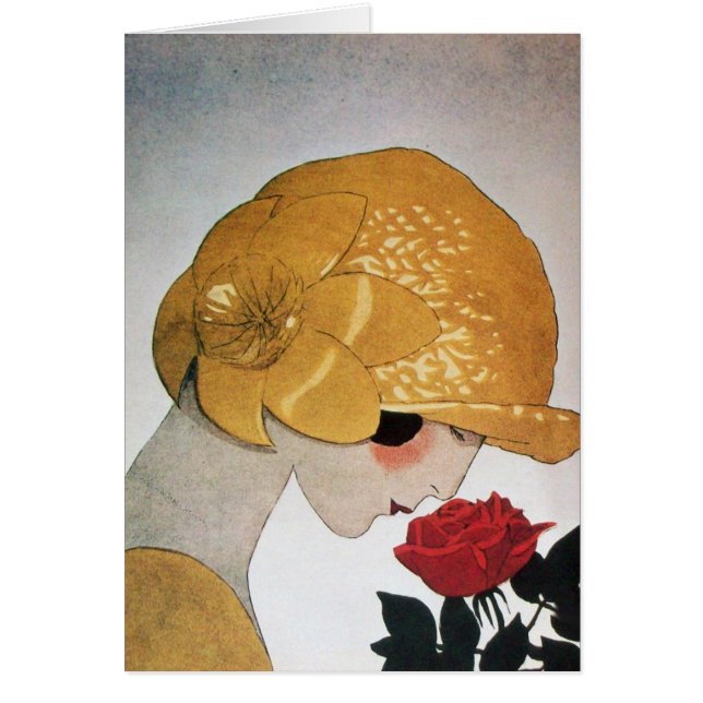 DAM MED RÖD ROS HÄLSNINGSKORT (Framsidan)