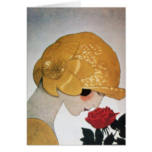 DAM MED RÖD ROS HÄLSNINGSKORT