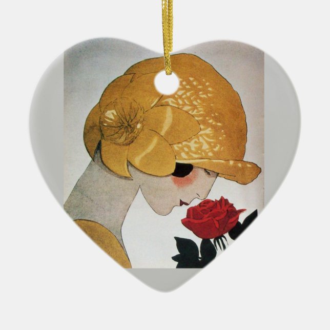 DAM MED RÖD ROS HEART JULGRANSPRYDNAD KERAMIK (Framsidan)