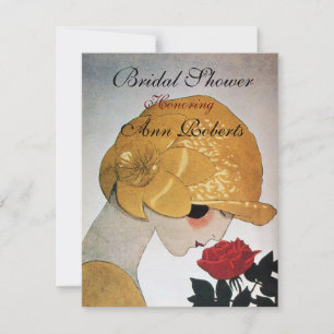 DAM MED RÖD ROS MONOGRAM MÖHIPPA PARTY INBJUDNINGAR