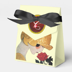 DAM MED RÖD ROS RUBY GEM STONE MONOGRAM, Kam Presentaskar